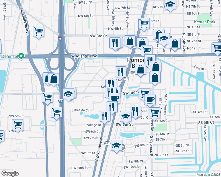 map of restaurants, bars, coffee shops, grocery stores, and more near 348 Southwest 2nd Place in Pompano Beach