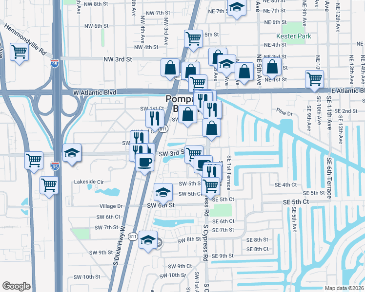 map of restaurants, bars, coffee shops, grocery stores, and more near 127 Southwest 3rd Street in Pompano Beach