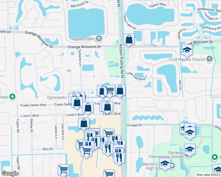 map of restaurants, bars, coffee shops, grocery stores, and more near 2334 Arbour Walk Cir in Naples