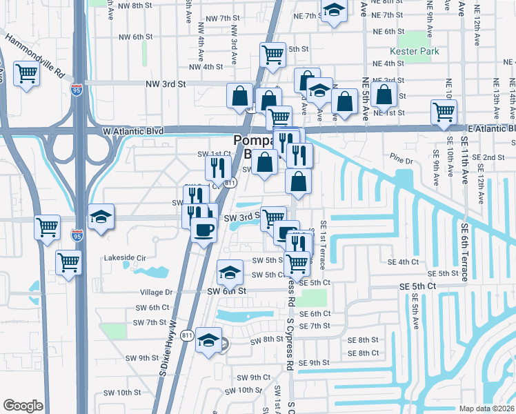 map of restaurants, bars, coffee shops, grocery stores, and more near 127 Southwest 3rd Street in Pompano Beach