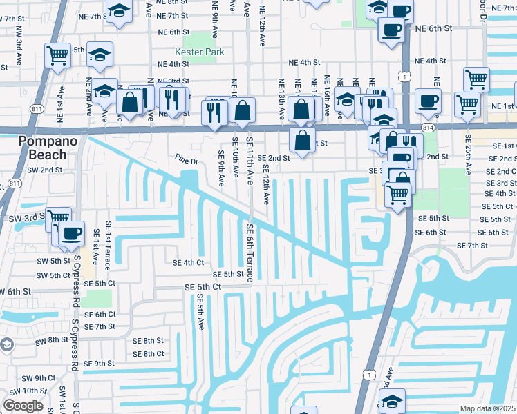 map of restaurants, bars, coffee shops, grocery stores, and more near 344 Southeast 11th Avenue in Pompano Beach