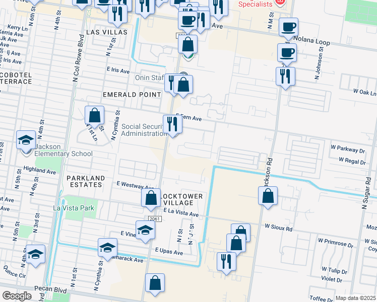 map of restaurants, bars, coffee shops, grocery stores, and more near 820 East Daffodil Avenue in McAllen