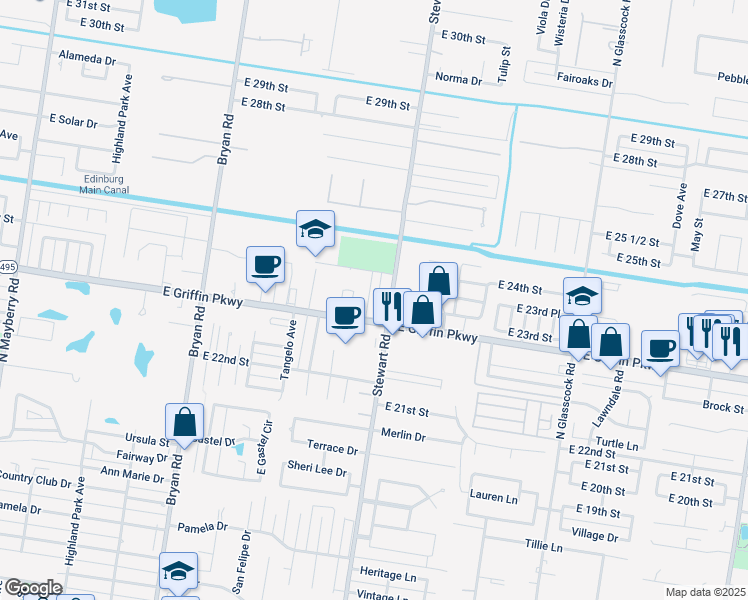 map of restaurants, bars, coffee shops, grocery stores, and more near 2310 Dora Jeanne in Mission