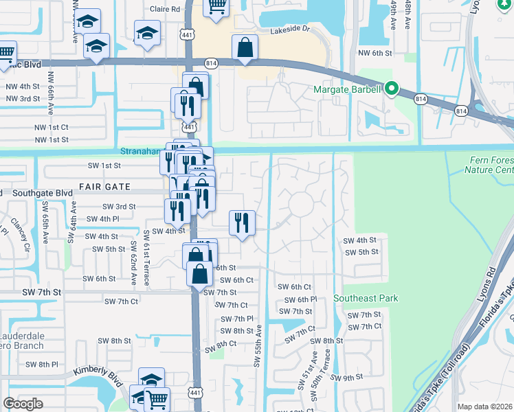 map of restaurants, bars, coffee shops, grocery stores, and more near 291 North Cortez Drive in Margate