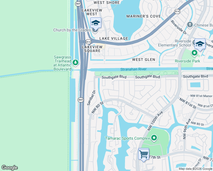 map of restaurants, bars, coffee shops, grocery stores, and more near 8204 Santa Monica Avenue in Tamarac