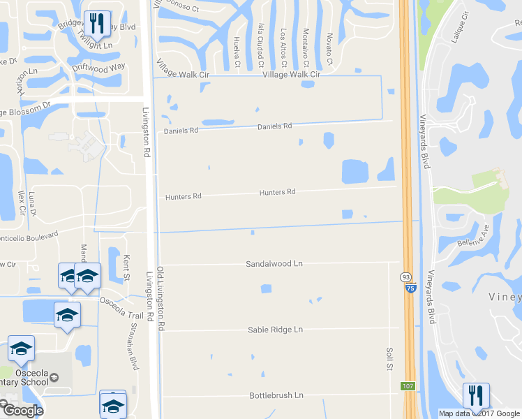 map of restaurants, bars, coffee shops, grocery stores, and more near 6800 Hunters Road in Naples
