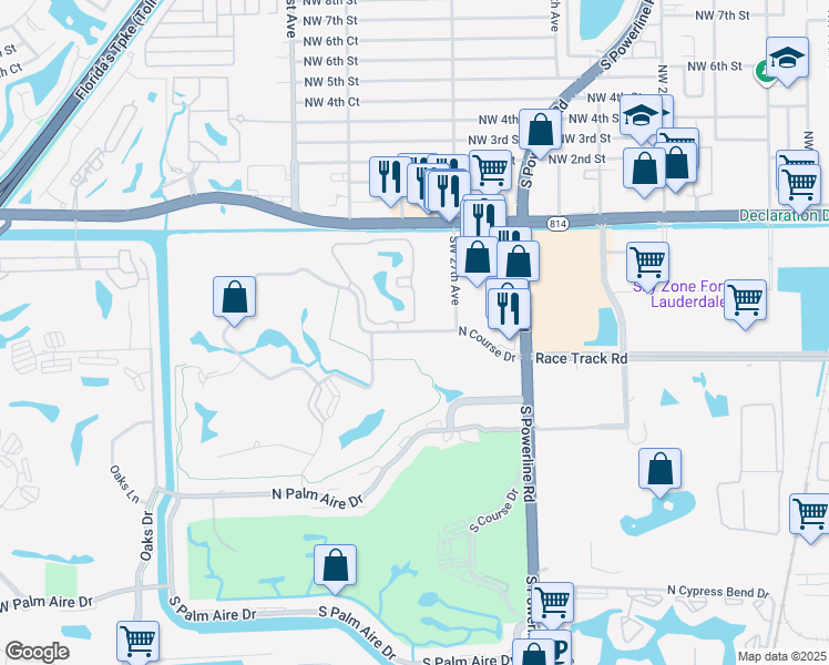 map of restaurants, bars, coffee shops, grocery stores, and more near 2800 North Course Drive in Pompano Beach