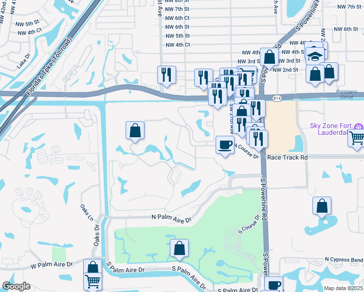 map of restaurants, bars, coffee shops, grocery stores, and more near 3095 North Course Drive in Pompano Beach