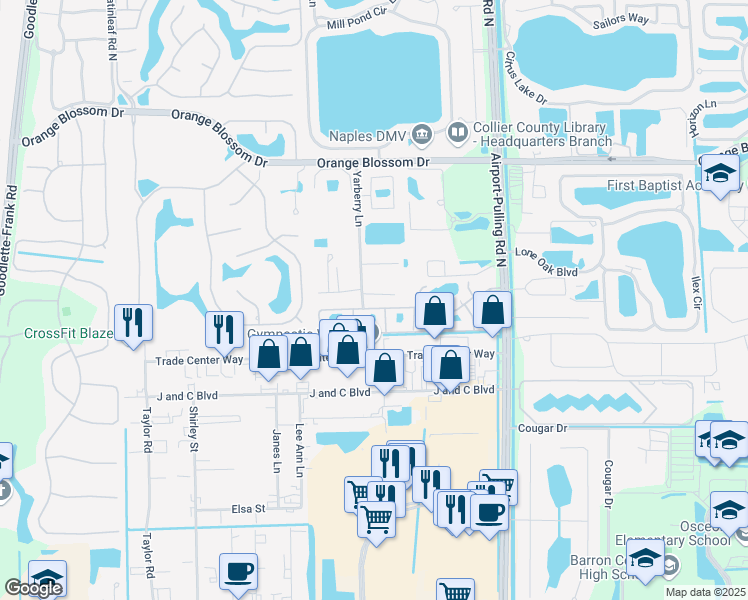 map of restaurants, bars, coffee shops, grocery stores, and more near 6614 Yarberry Lane in Naples