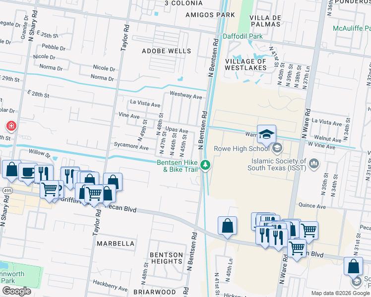 map of restaurants, bars, coffee shops, grocery stores, and more near 1916 North 45th Street in McAllen