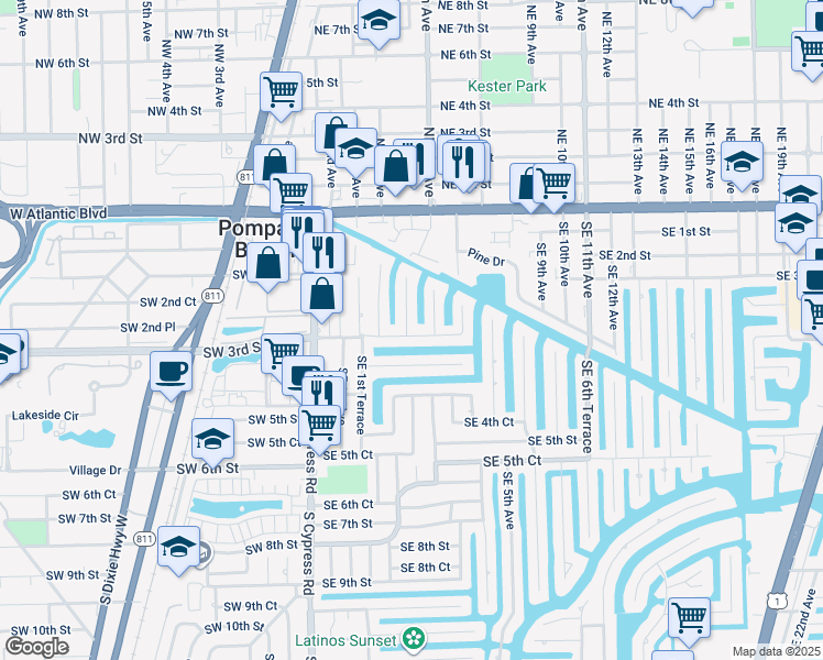 map of restaurants, bars, coffee shops, grocery stores, and more near 321 Southeast 3rd Street in Pompano Beach