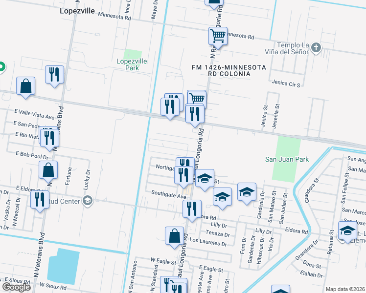 map of restaurants, bars, coffee shops, grocery stores, and more near 110 South Ridge Lane in San Juan