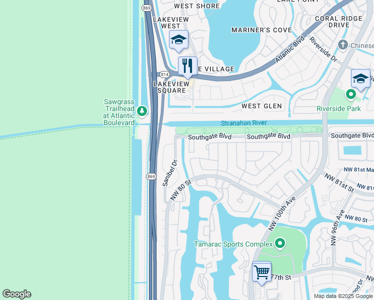map of restaurants, bars, coffee shops, grocery stores, and more near 8209 Santa Monica Terrace in Tamarac