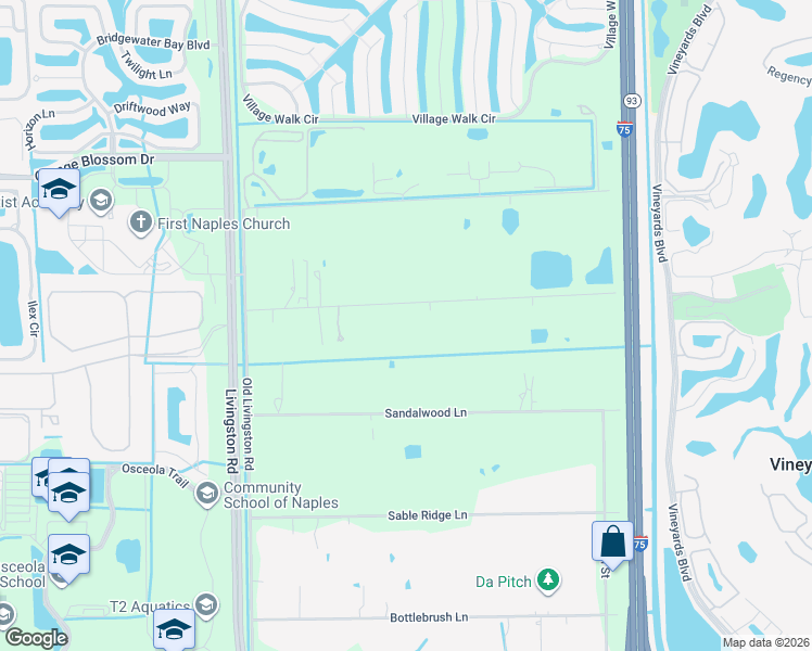 map of restaurants, bars, coffee shops, grocery stores, and more near 6800 Hunters Road in Naples