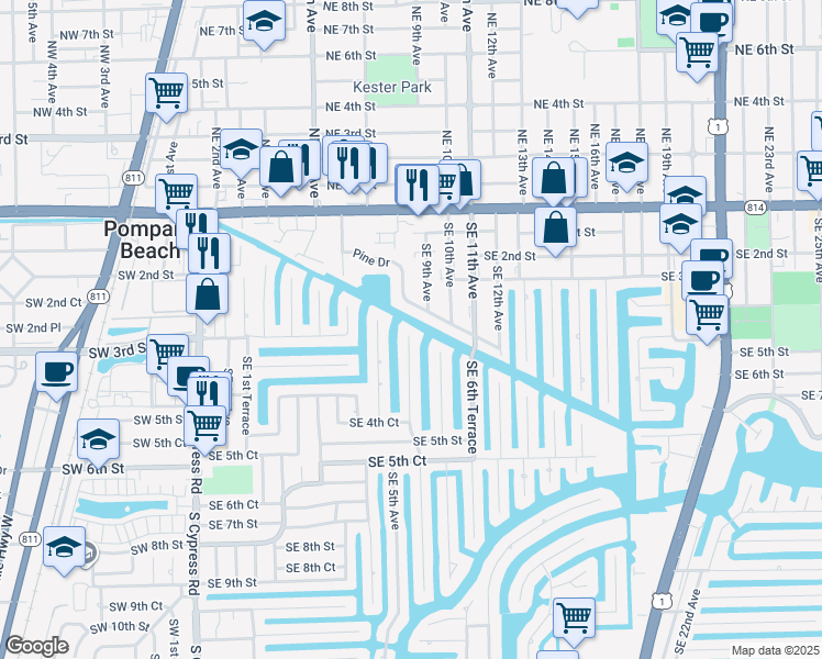 map of restaurants, bars, coffee shops, grocery stores, and more near 270 Southeast 5th Terrace in Pompano Beach