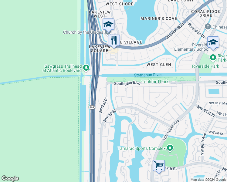 map of restaurants, bars, coffee shops, grocery stores, and more near 8209 Santa Monica Terrace in Tamarac