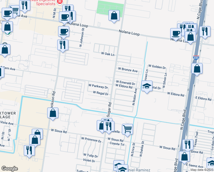 map of restaurants, bars, coffee shops, grocery stores, and more near 906 West Parkway Drive in Pharr