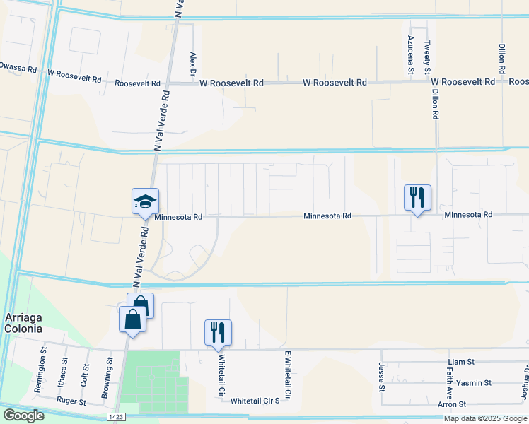 map of restaurants, bars, coffee shops, grocery stores, and more near 7307 Christopher Drive in Donna