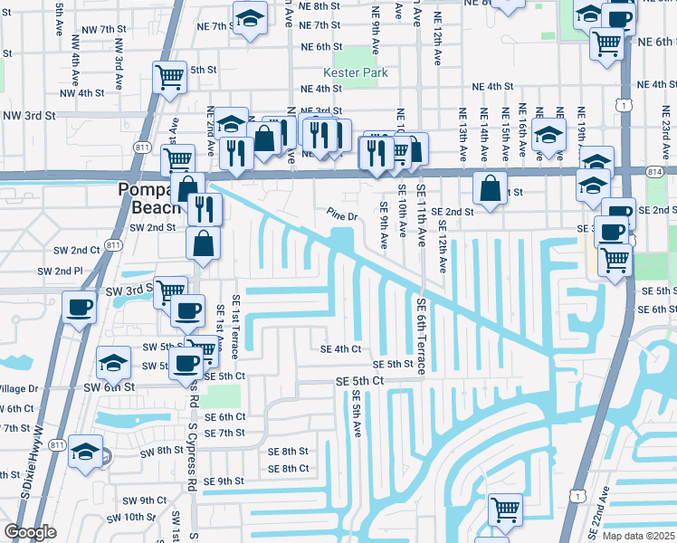 map of restaurants, bars, coffee shops, grocery stores, and more near 271 Southeast 5th Avenue in Pompano Beach