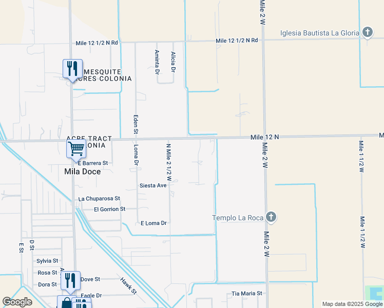 map of restaurants, bars, coffee shops, grocery stores, and more near 7113 Victor Avenue in Mercedes