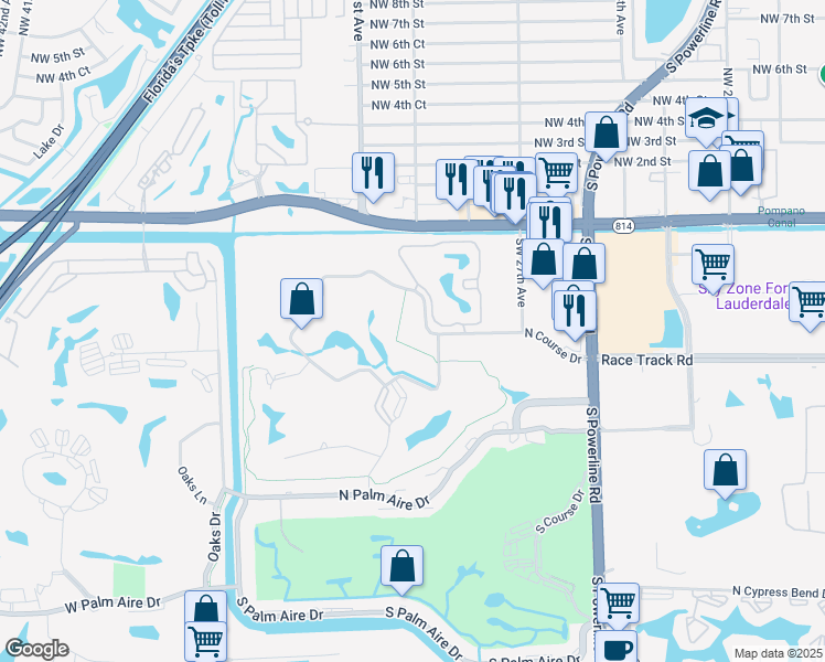 map of restaurants, bars, coffee shops, grocery stores, and more near 2803 North Course Drive in Pompano Beach
