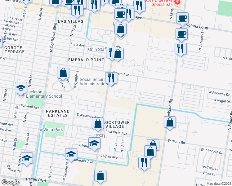 map of restaurants, bars, coffee shops, grocery stores, and more near 820 East Daffodil Avenue in McAllen