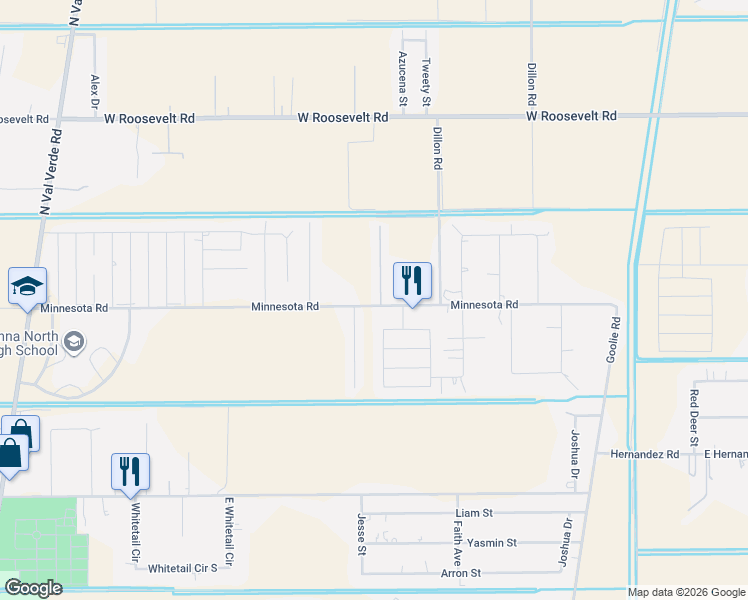 map of restaurants, bars, coffee shops, grocery stores, and more near 7301 Loma Drive in Donna