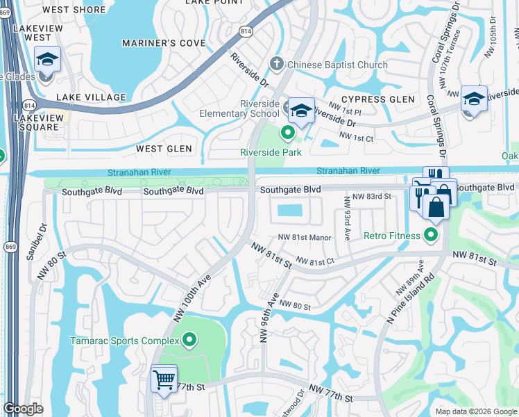 map of restaurants, bars, coffee shops, grocery stores, and more near 8252 Prestige Commons Drive in Tamarac