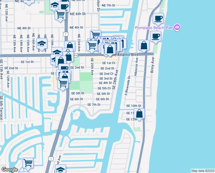 map of restaurants, bars, coffee shops, grocery stores, and more near 2725 Southeast 5th Court in Pompano Beach