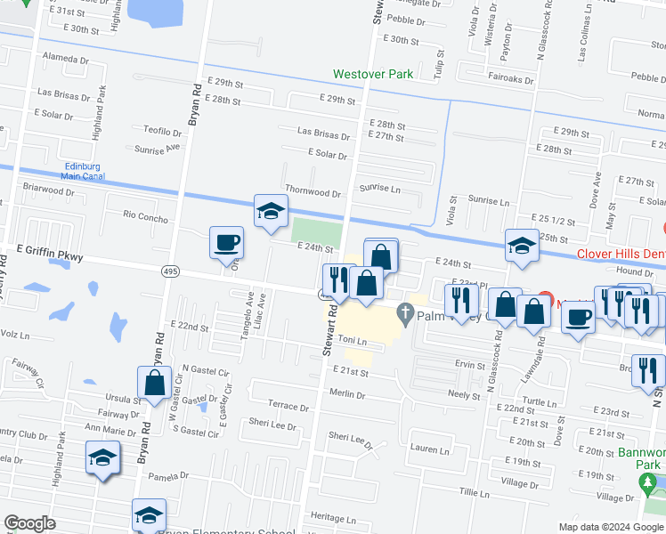 map of restaurants, bars, coffee shops, grocery stores, and more near 2310 Dora Jeanne in Mission
