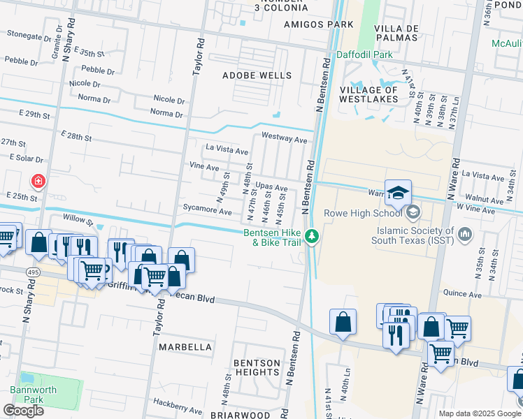 map of restaurants, bars, coffee shops, grocery stores, and more near 1917 North 46th Street in McAllen