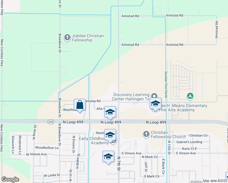 map of restaurants, bars, coffee shops, grocery stores, and more near 22802 Briggs Coleman Road in Harlingen