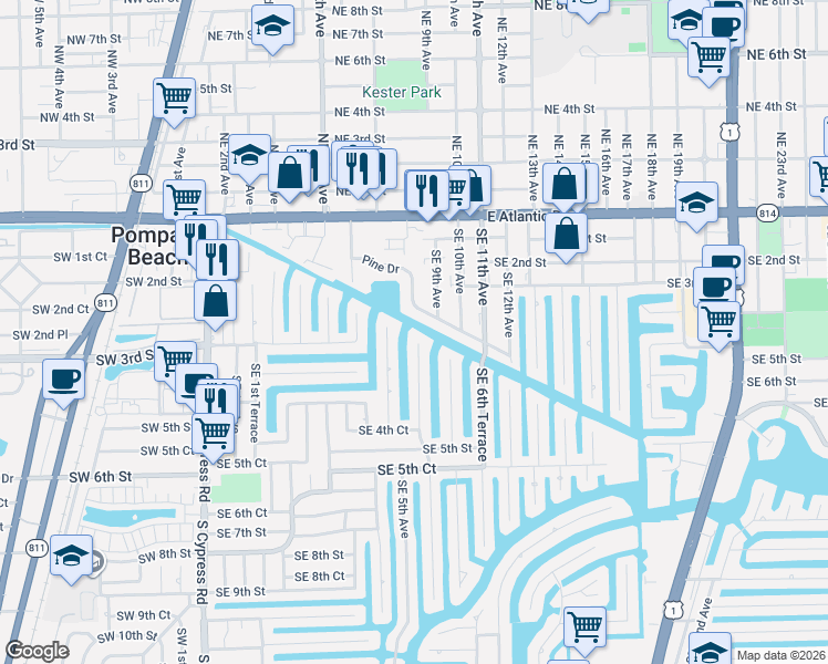 map of restaurants, bars, coffee shops, grocery stores, and more near 270 Southeast 5th Terrace in Pompano Beach