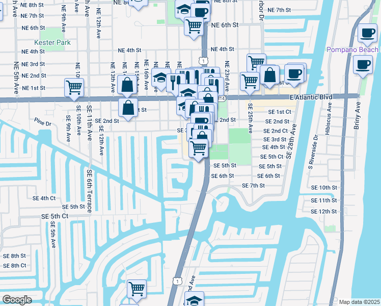 map of restaurants, bars, coffee shops, grocery stores, and more near 461 Southeast 19th Avenue in Pompano Beach
