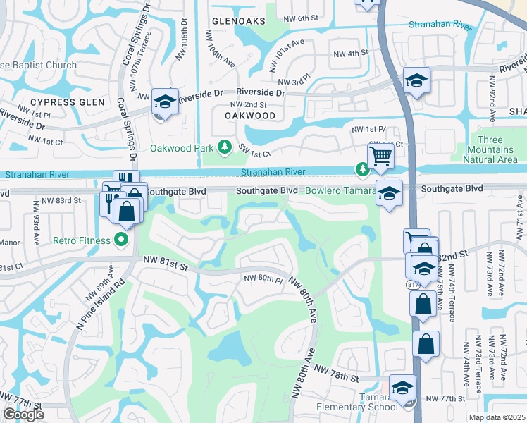 map of restaurants, bars, coffee shops, grocery stores, and more near 8367 Waterford Circle in Tamarac