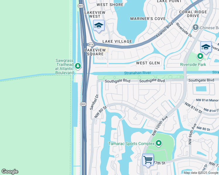 map of restaurants, bars, coffee shops, grocery stores, and more near 8216 Santa Monica Avenue in Tamarac