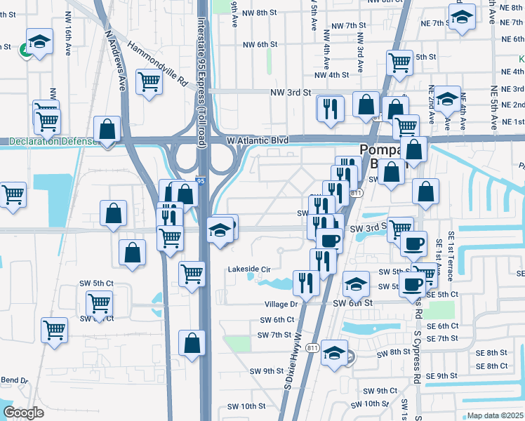 map of restaurants, bars, coffee shops, grocery stores, and more near 229 Avondale Drive in Pompano Beach