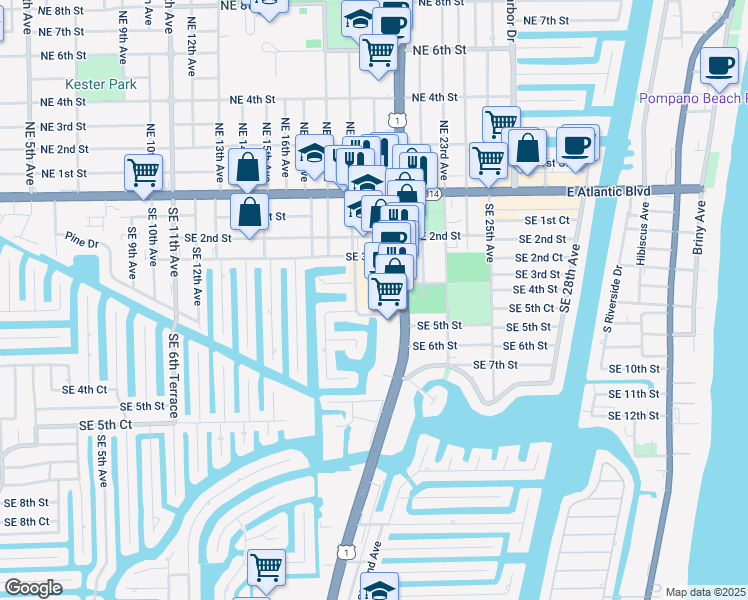 map of restaurants, bars, coffee shops, grocery stores, and more near 1965 Southeast 5th Court in Pompano Beach