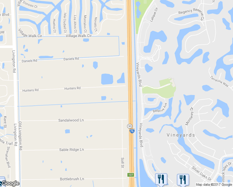 map of restaurants, bars, coffee shops, grocery stores, and more near 6430 Hunters Road in Naples