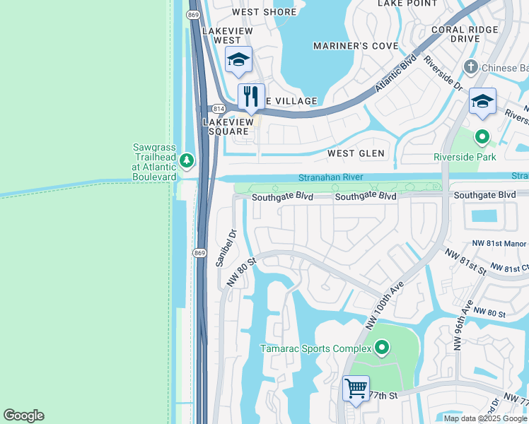 map of restaurants, bars, coffee shops, grocery stores, and more near 8216 Santa Monica Avenue in Tamarac