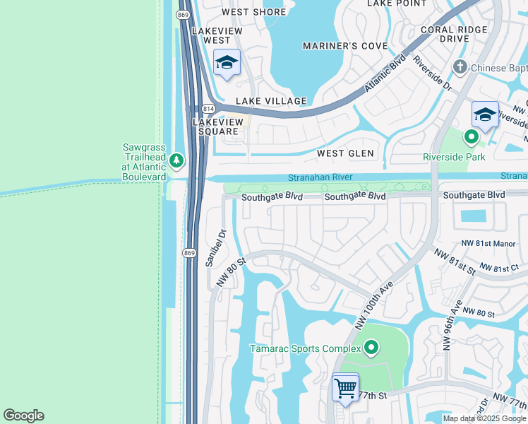 map of restaurants, bars, coffee shops, grocery stores, and more near 8207 Northwest 107th Avenue in Tamarac