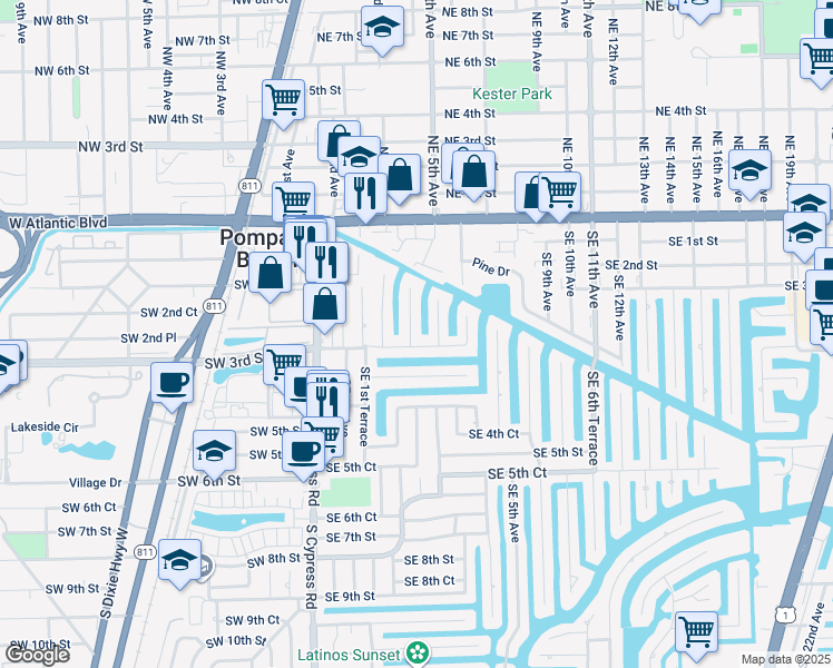 map of restaurants, bars, coffee shops, grocery stores, and more near 321 Southeast 3rd Street in Pompano Beach