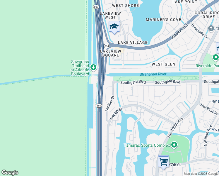 map of restaurants, bars, coffee shops, grocery stores, and more near 8043 Sanibel Drive in Tamarac