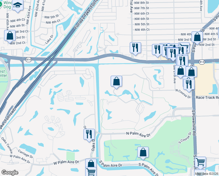 map of restaurants, bars, coffee shops, grocery stores, and more near 3080 North Course Drive in Pompano Beach