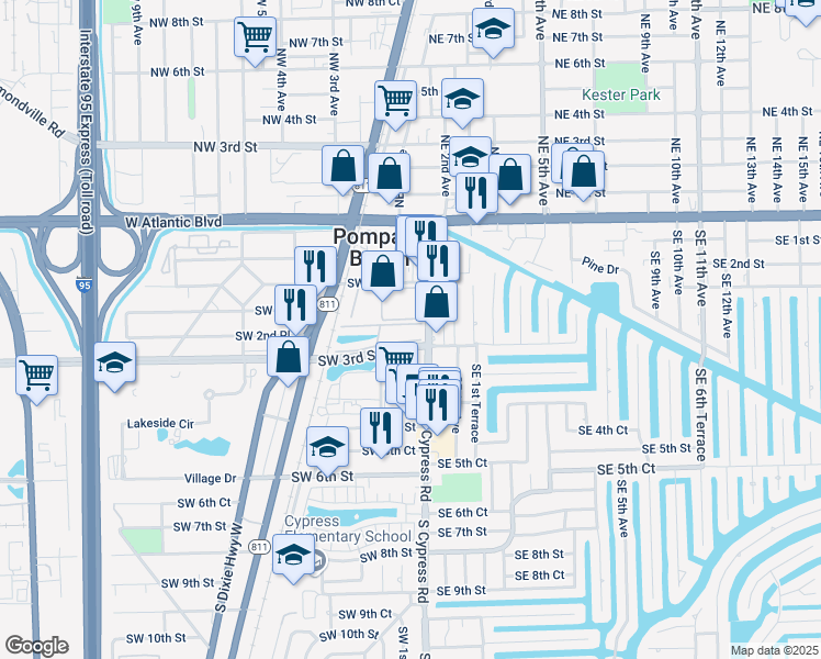 map of restaurants, bars, coffee shops, grocery stores, and more near 81 Southwest 3rd Street in Pompano Beach