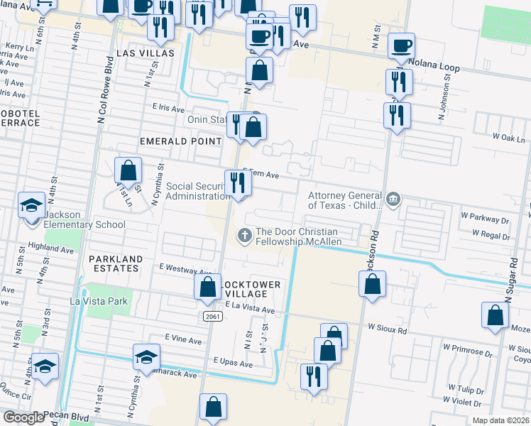 map of restaurants, bars, coffee shops, grocery stores, and more near 901 East Daffodil Avenue in McAllen
