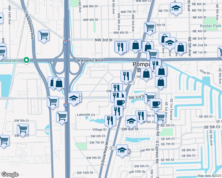 map of restaurants, bars, coffee shops, grocery stores, and more near 349 Southwest 2nd Place in Pompano Beach