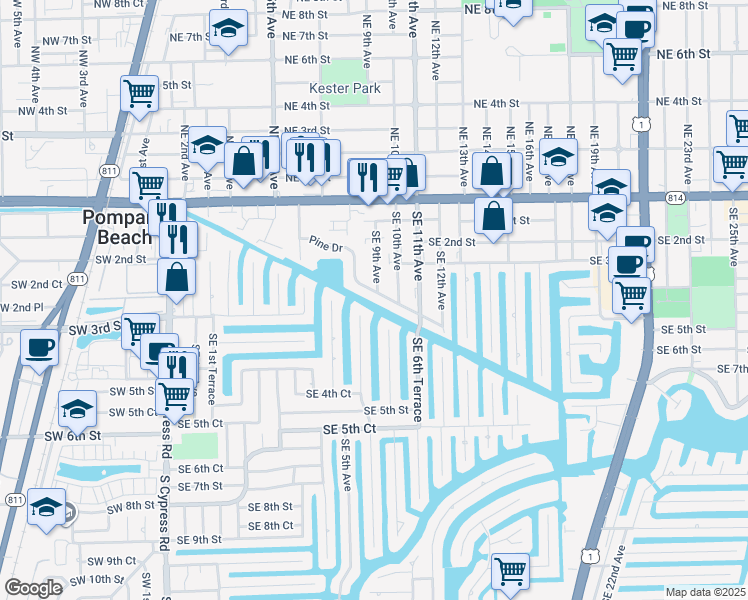 map of restaurants, bars, coffee shops, grocery stores, and more near 270 Southeast 5th Terrace in Pompano Beach