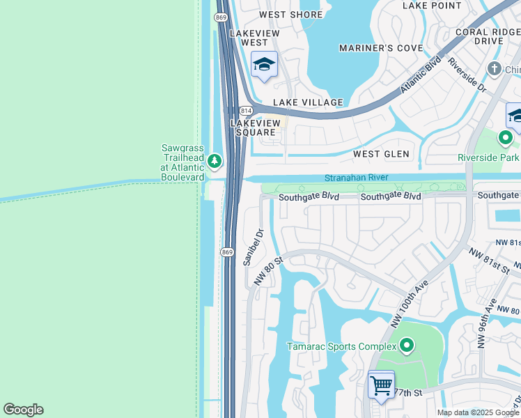 map of restaurants, bars, coffee shops, grocery stores, and more near 8043 Sanibel Drive in Tamarac