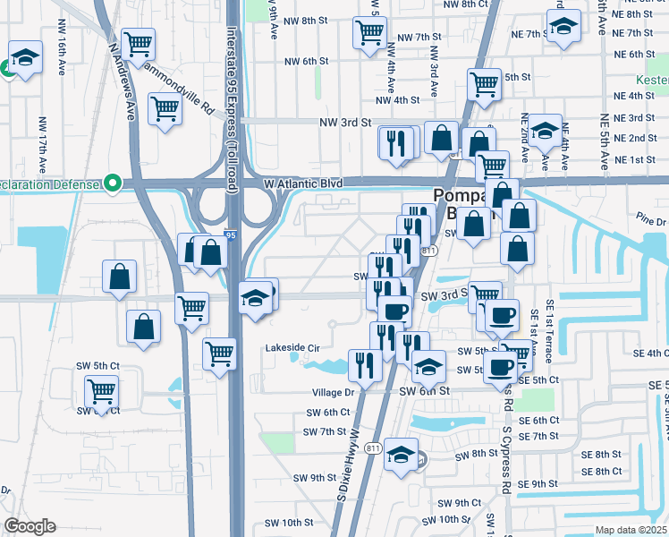 map of restaurants, bars, coffee shops, grocery stores, and more near 427 Southwest 2nd Place in Pompano Beach